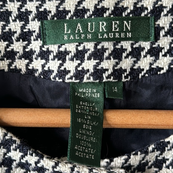Lauren Ralph Lauren Black & White Houndstooth Boxy Blazer Jacket Sz 14 - Picture 3 of 6